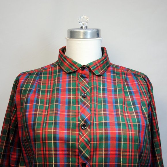 1980s plaid button down shirt, Peter Pan collar by Laura Mae Bust 44 EXCELLENT! - Picture 7 of 7
